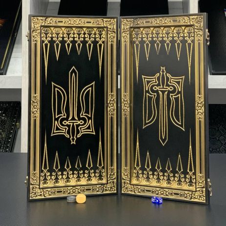 Нарды деревянные ручной работы Черный Трезубец 46×23см патриотические Нарды деревянные ручной работы Черный Трезубец 46×23см патриотические