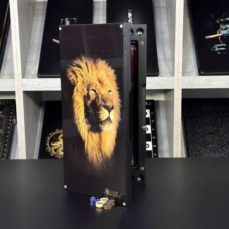 Стеклянные нарды с деревянным кркасом и изображением льва 50х23см.