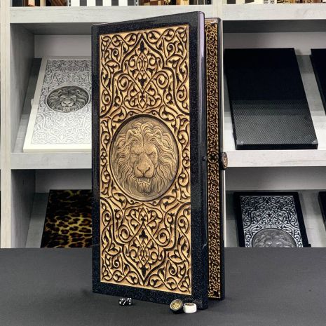 Нарди із чорного каменю Золотий Лев 58×28×5 см