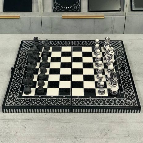 Шахи з каменю 55×28×10см зі стилізованими фігурами