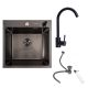 Кухонная мойка Handmade 500х500 PVD DECOR черная VALESO и смеситель BG76