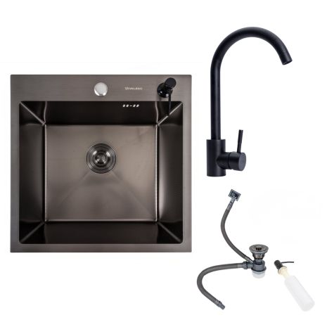 Комплект Кухонна мийка Handmade 500х500 PVD DECOR чорна VALESO + Змішувач BG76 для кухні