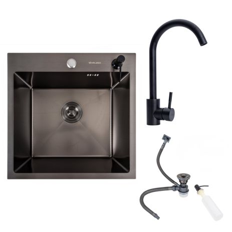 Комплект Кухонна мийка Handmade 500х500 PVD DECOR чорна VALESO + Змішувач BG76 для кухні