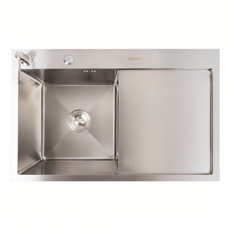 Кухонная мойка CM 78x50 L из нержавеющей стали, VALESO Handmade (круглый сифон 3,0/0,8)