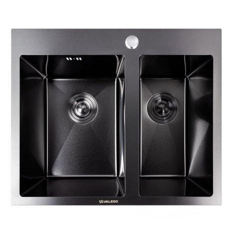 Мийка PVD чорна Valeso Handmade 60*50 (велика/мала чаша, 3,0/0,8)