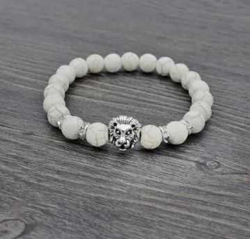 Браслет лев із левом із агату білого натурального каменя LION