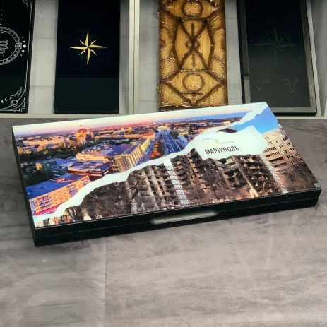 Патриотические нарды из стекла Мариуполь 60х30см Патриотические нарды из стекла Мариуполь 60х30см