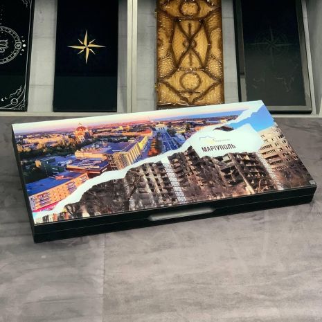 Патріотичні нарди зі скла Маріуполь 60х30см