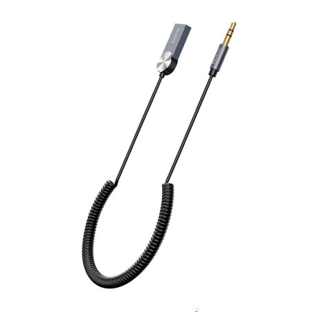 AUX кабель Hoco DUP02 Bluetooth to Jack 3.5 пружинный автомобильного аудиоресивера черный