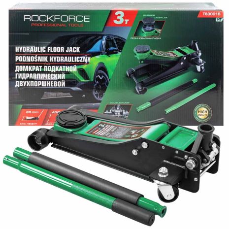 Домкрат підкатний гідравлічний двопоршневий 3т (h min 85мм, h max 430мм) ROCKFORCE RF-T830018 HT Домкрат підкатний гідравлічний двопоршневий 3т (h min 85мм, h max 430мм) ROCKFORCE RF-T830018 HT