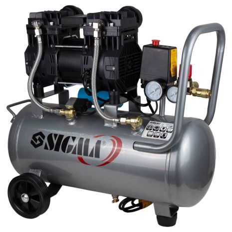 Компрессор двухцилиндровый безмасляный 1.5кВт 209л/мин 8бар 24л SIGMA (7042541)