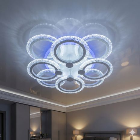 Лед люстра прозрачный акрил в зал Diasha 92W до 20 м² цвет Белый A8180/4+4WH 3col dim