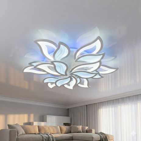 Большая люстра Led с листьями Diasha 220W до 40 м² цвет Белый 9033/6+3WH 3col dim