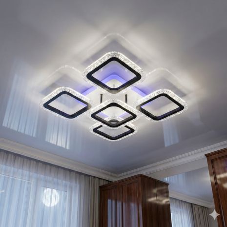 Люстра в спальню прозрачный акрил Diasha 70W до 16 м² цвет Чeрный AS8170/4+1BK 3col dim