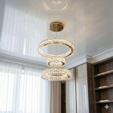 Светодиодный подвес в зал хрусталь Diasha 70W до 16 м² цвет Золотистый 7897/500+400+300S-Gold