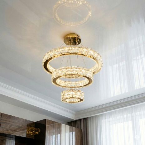 Подвесная люстра LED хрусталь Diasha 70W до 16 м² цвет Золотистый 7896/600+400+200S-gold