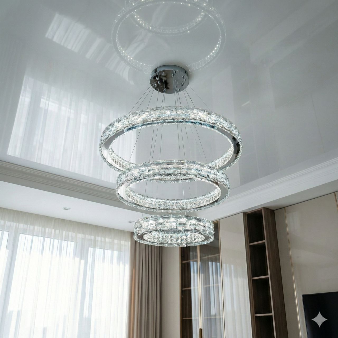 Люстра интерьерная хрусталь лед Diasha 98W до 20 м² цвет Хром 7896/800+600+400CH Люстра интерьерная хрусталь лед Diasha 98W до 20 м² цвет Хром 7896/800+600+400CH