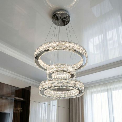 Люстра у спальню підвісна кришталева Diasha 70W до 16 м² колір Хром 7896/500+400+300CH