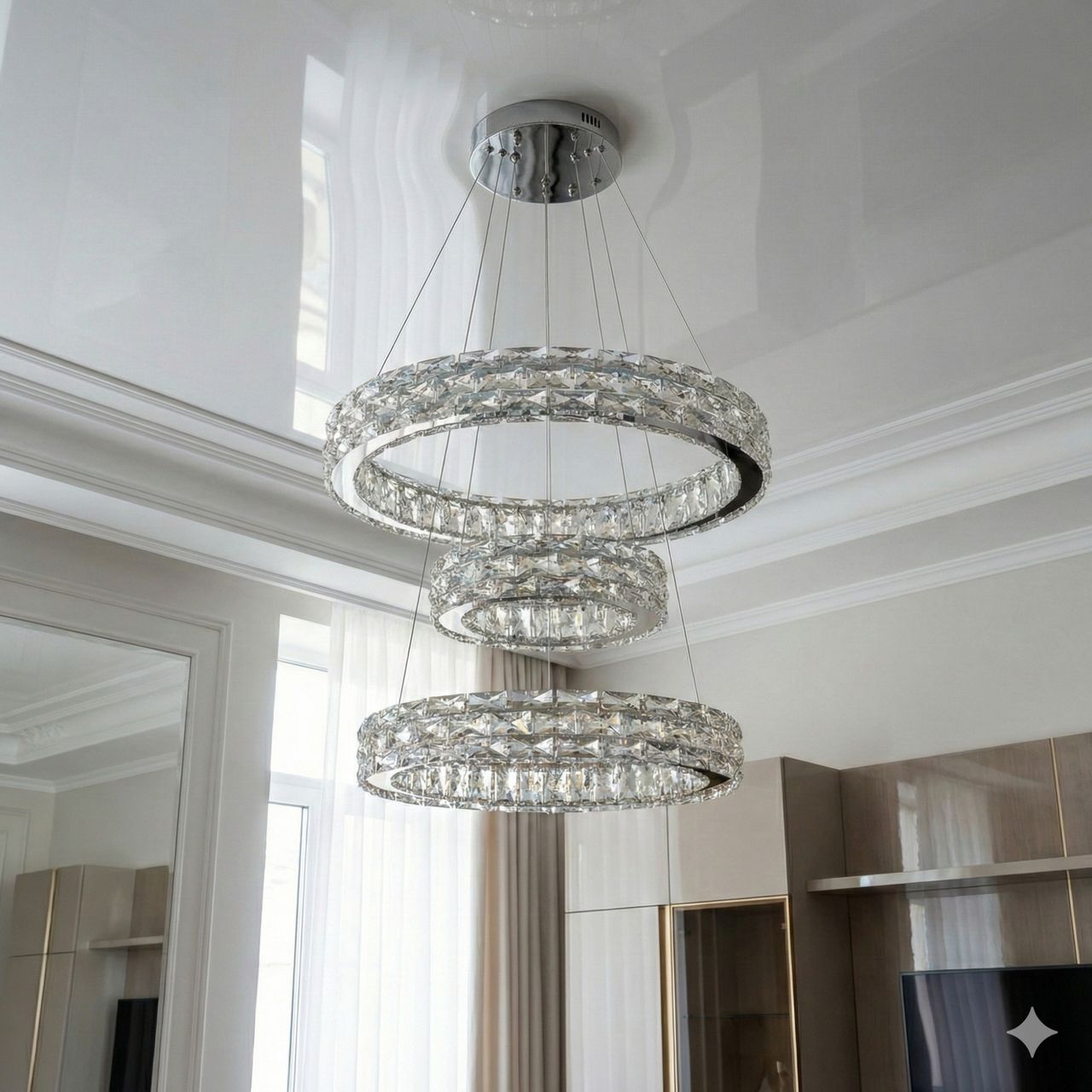 Хрустальная люстра подвес лед Diasha 70W до 16 м² цвет Хром 7897/500+400+300CH Хрустальная люстра подвес лед Diasha 70W до 16 м² цвет Хром 7897/500+400+300CH