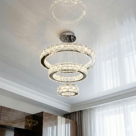 Люстра хрусталь подвесная в спальню Diasha 70W до 16 м² цвет Хром 7896/600+400+200CH