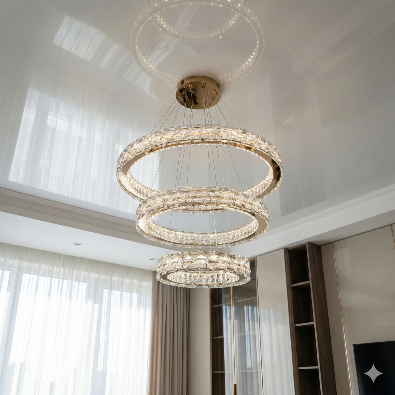 Лед люстра в гостиную хрустальная Diasha 98W до 20 м² цвет Золотистый 7896/800+600+400S-Gold Лед люстра в гостиную хрустальная Diasha 98W до 20 м² цвет Золотистый 7896/800+600+400S-Gold