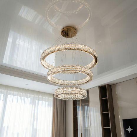 Льодова люстра у вітальню кришталевa Diasha 98W до 20 м² колір Золотистий 7896/800+600+400S-Gold