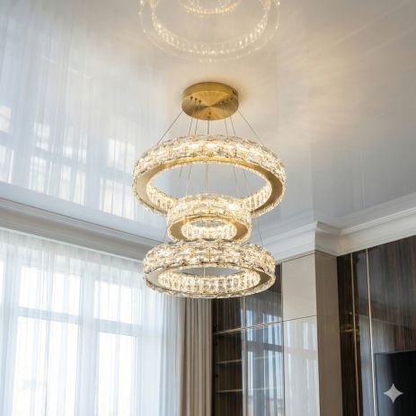 LED-люстра з кристалами підвісна Diasha 70W до 16 м² колір Золотистий 7896/500+400+300S-gold