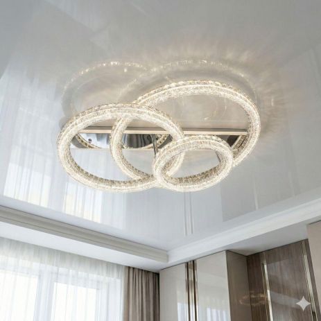 Люстра с фактурным акрилом в зал Diasha 280W до 40 м² цвет Хром MX6027/800+600+400HR