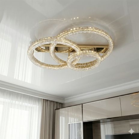 Акриловая потолочная люстра Diasha 280W до 40 м², золотистая MX6027/800+600+400S-gold