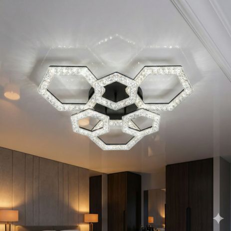 Люстра с акрилом в спальню Diasha 75W до 18 м² цвет Черный 6653/3+3BK