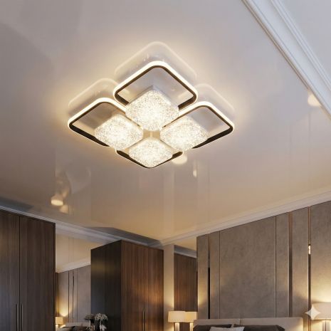 Акриловая люстра в зал Diasha 130W до 20 м² цвет Белый + Черный 2568WH+BK DIMMER