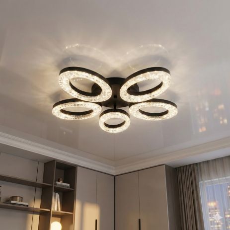 Люстра с акрилом и пультом Diasha 53W до 12 м² цвет Черный 5607/5BK