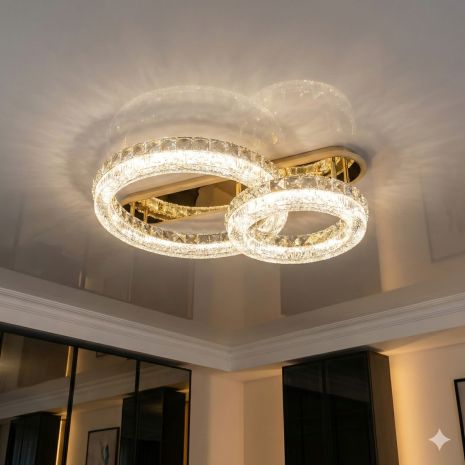 Люстра современная с прозрачным акрилом Diasha 140W до 20 м² цвет Золото MX6027/500+300S-gold