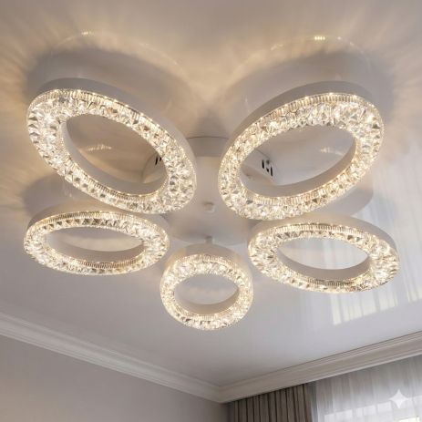 Люстра для спальни акриловая Diasha 53W до 12 м² цвет Белый 5607/5WH Люстра для спальни акриловая Diasha 53W до 12 м² цвет Белый 5607/5WH