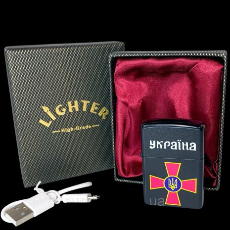 Электронная USB зажигалка Крест ВСУ спираль накаливания металлическая в подарочной коробке