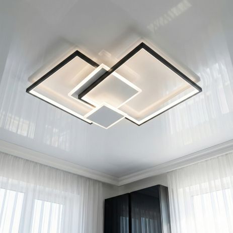 Люстра Геометрія плоска Diasha 70W до 16 м² колір Чорний + Білий MX2250/2WH+BK