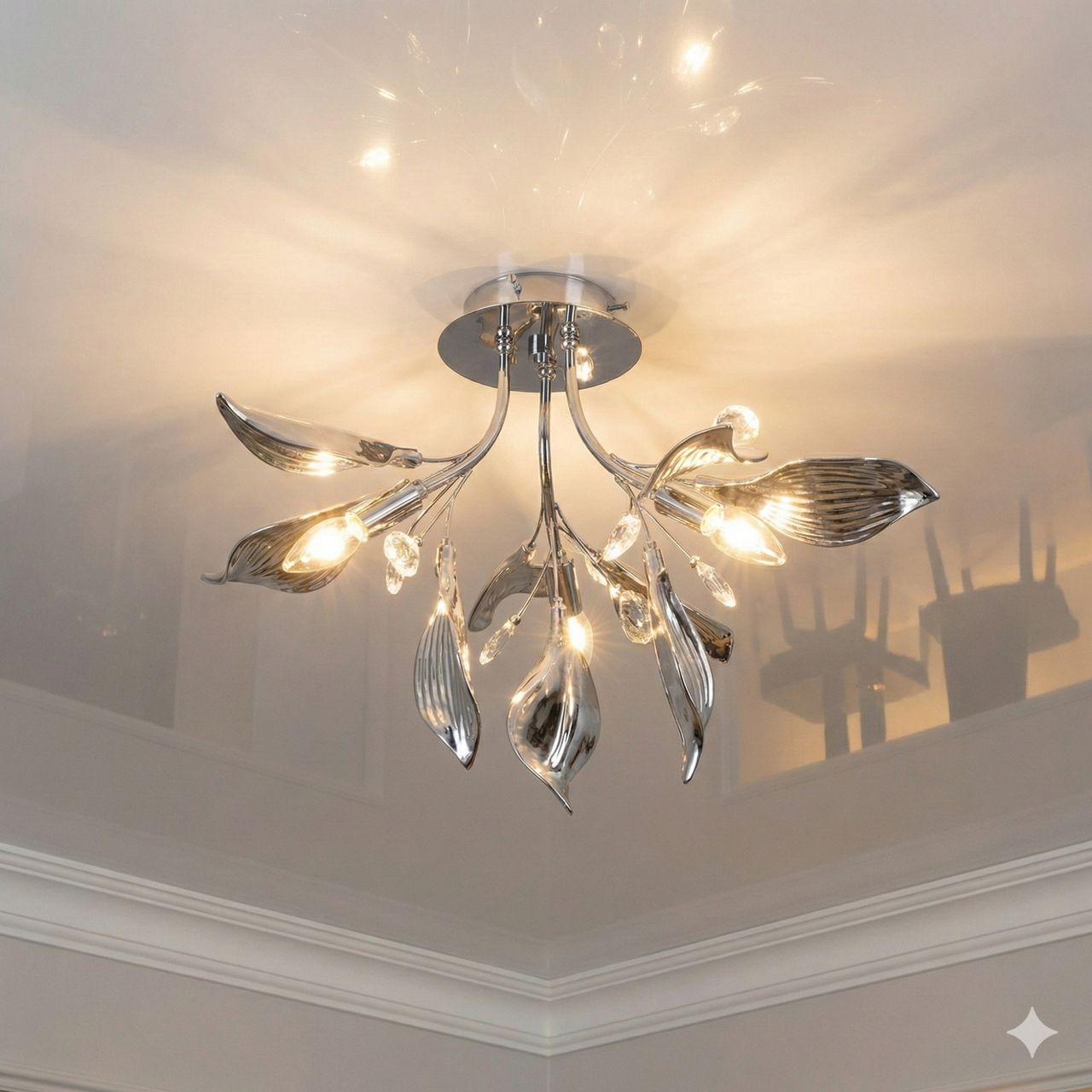 Декоративная люстра с листочками Diasha цоколь E14 ламп 3 шт цвет Хром 7229-3C HR Декоративная люстра с листочками Diasha цоколь E14 ламп 3 шт цвет Хром 7229-3C HR