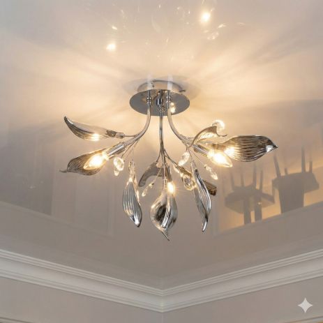 Декоративная люстра с листочками Diasha цоколь E14 ламп 3 шт цвет Хром 7229-3C HR