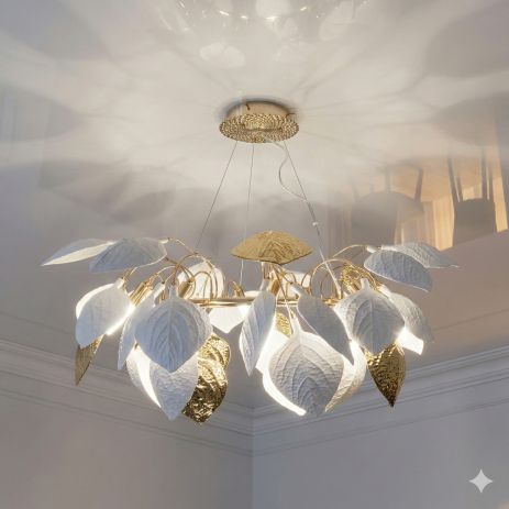 Люстра в зал с листочками Diasha цоколь E14 ламп 8 шт цвет Золото 7238-8PR GD