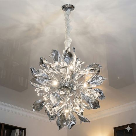 Дизайнерська люстра з листям Diasha цоколь ламп 18 шт колір Хром 7229-18P HR