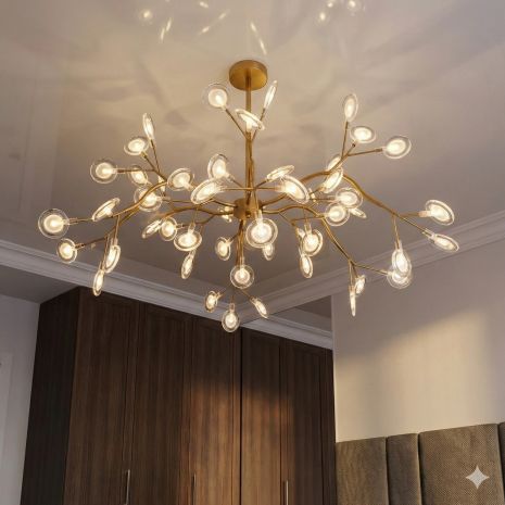 Люстра в вітальню з дрібними плафонами Diasha цоколь G4 ламп 54 шт колір Золотистий 886-54C GD