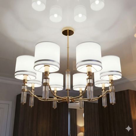 Люстра с абажурами в гостиную Diasha цоколь E14 ламп 8 шт цвет Золотистый 1011/8G