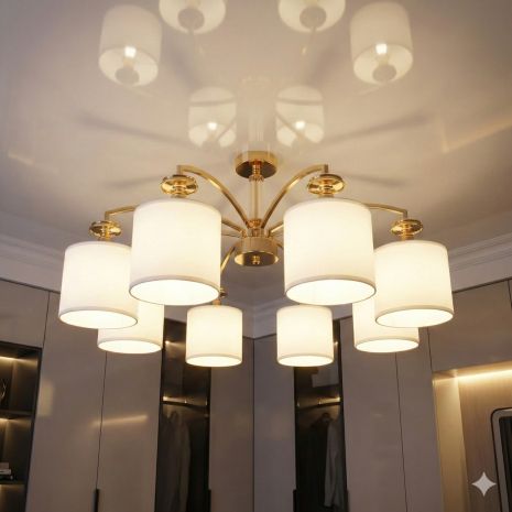Класична люстра з абажурами Diasha цоколь E14 ламп 8 шт колір Золотистий 1018/8G