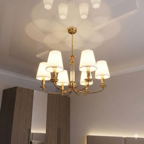 Люстра з абажуром у вітальню Diasha цоколь E14 ламп 6 шт колір Золотистий 1017/6G