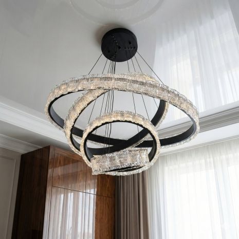 Люстра кільце підвісна фактурний акрил Diasha 220W до 40 м² колір Чорний D8748-800+600+400+300BK