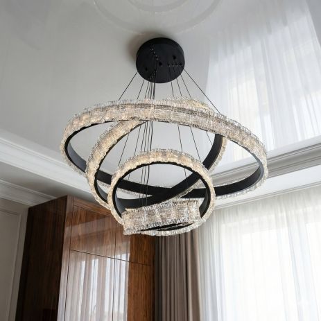 Люстра кольца висячая фактурный акрил Diasha 220W до 40 м² цвет Черный D8748-800+600+400+300BK
