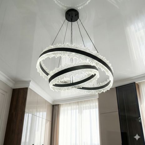 Люстра висячая кольца прозрачный акрил Diasha 140W до 20 м² цвет Черный D8751-600+400BK