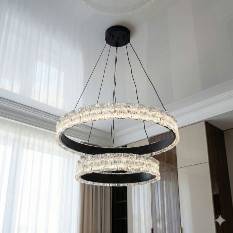 Лед люстра кольца фактурный акрил Diasha 140W до 20 м² цвет Черный D8748-600+400BK