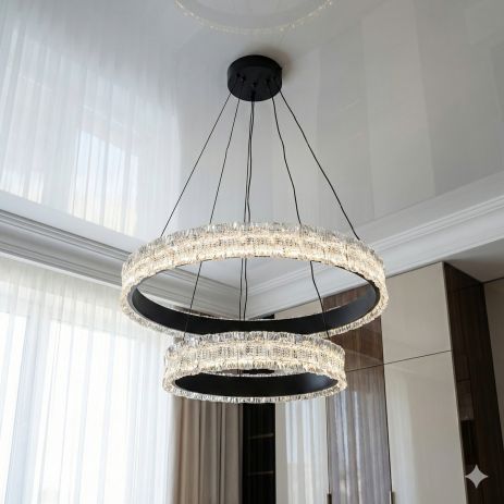 Лед люстра кольца фактурный акрил Diasha 140W до 20 м² цвет Черный D8748-600+400BK