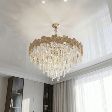 Шикарная люстра в зал 80 см диаметр Diasha цоколь E14 ламп 18 шт цвет Золото D888-800G